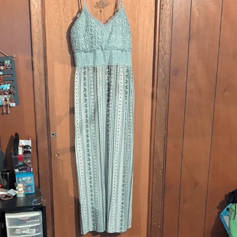 No Boundaries Mint Green Crochet Maxi Dress